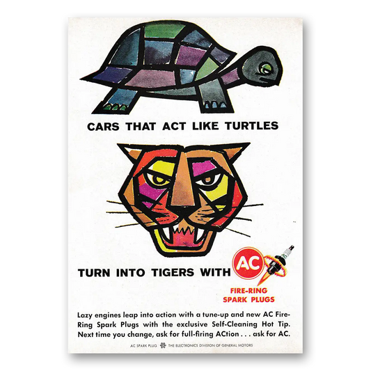 1962 AC Spark Plugs Cars That Act Like Turtles Vintage Magazine Print Ad