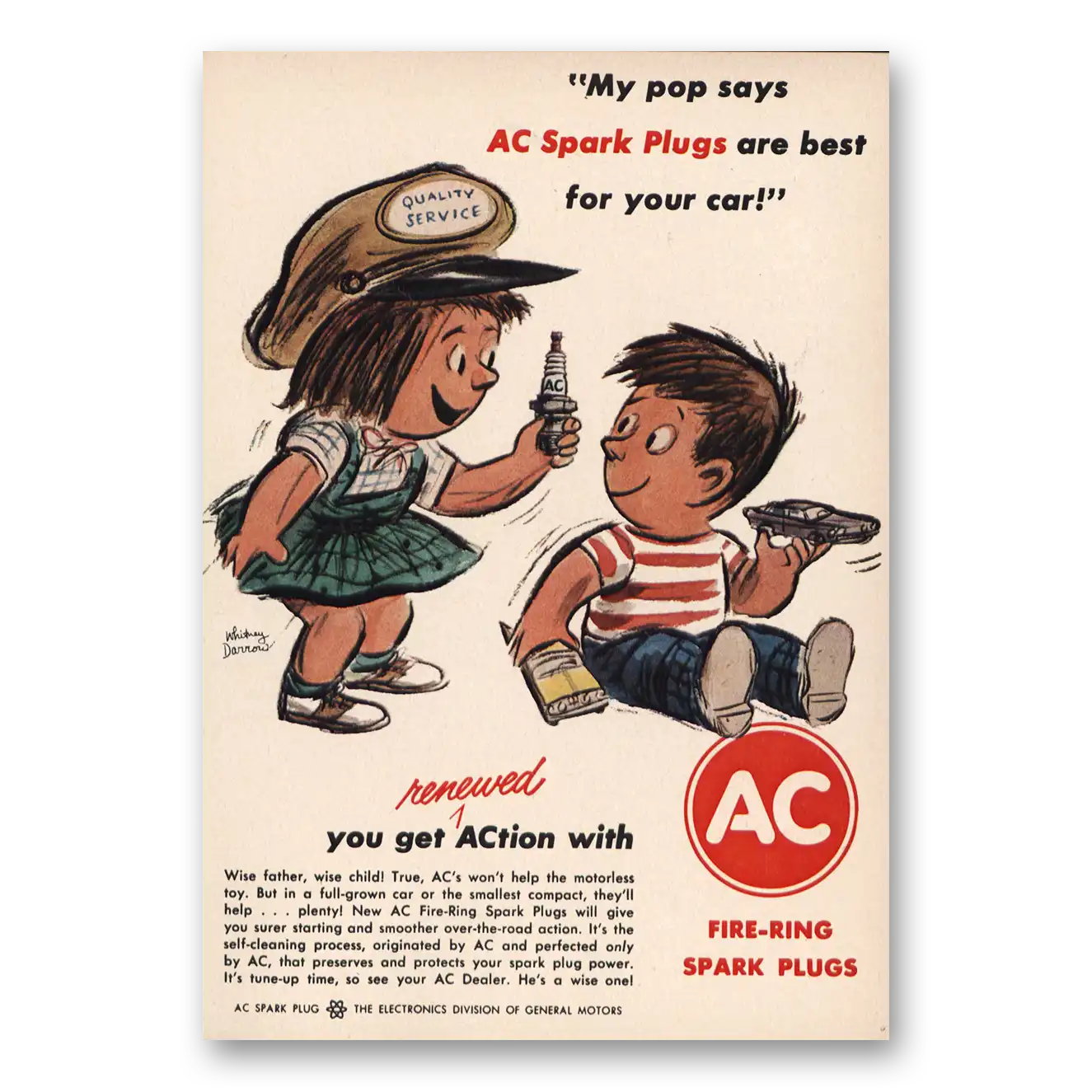 1962 AC Spark Plugs My Pop Says Vintage Magazine Print Ad