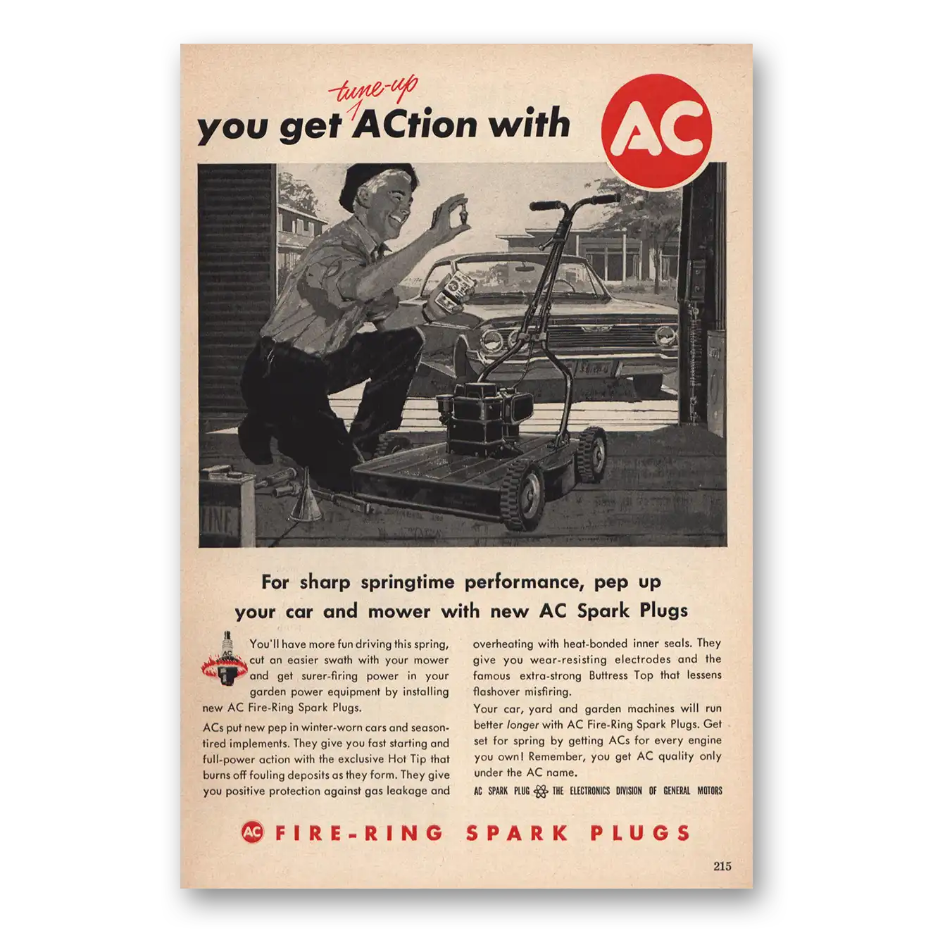 1962 AC Spark Plugs Sharp Springtime Perfomance Vintage Magazine Print Ad