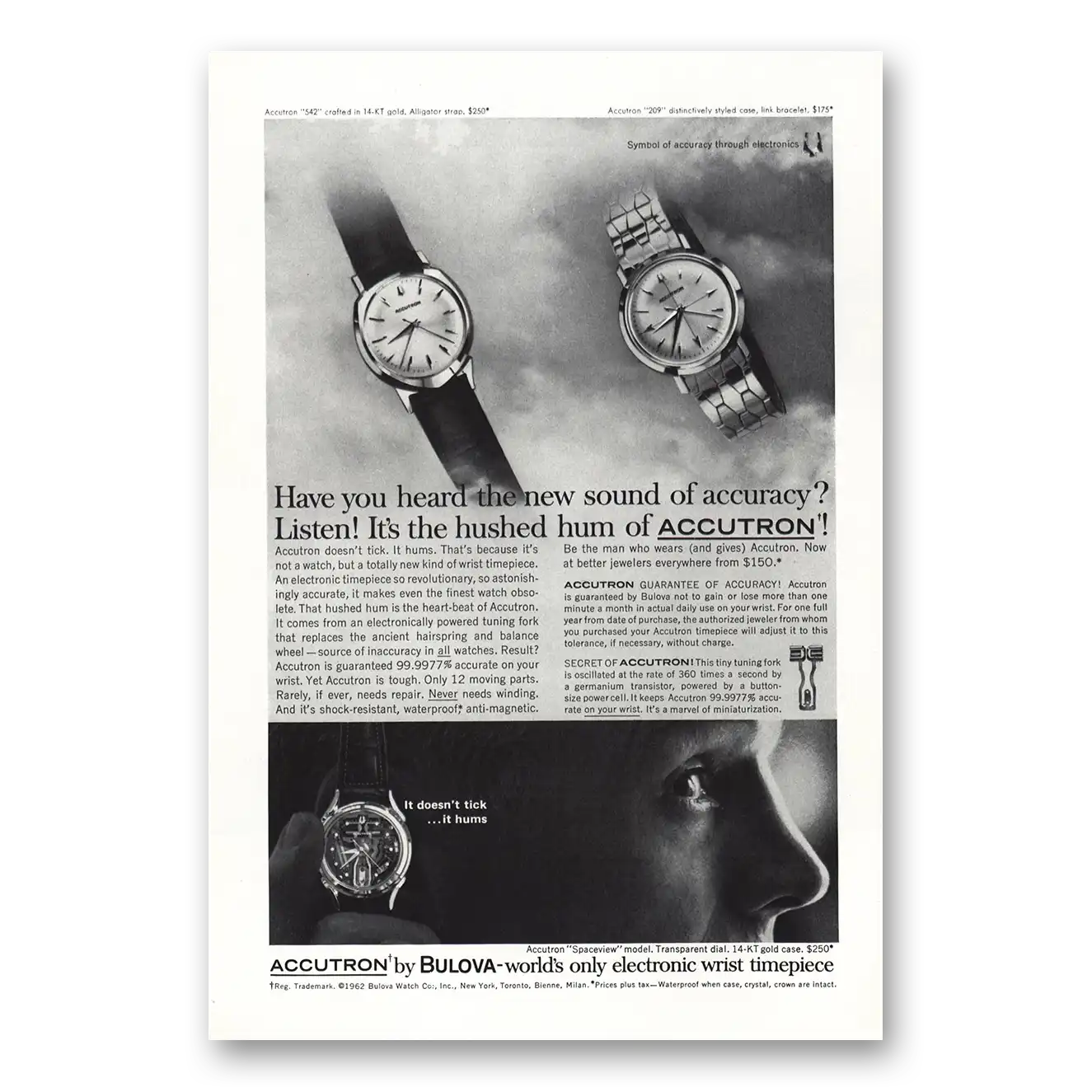 1962 Accutron Watch New Sound of Accuracy Vintage Magazine Print Ad