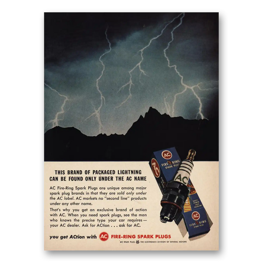 1962 AC Spark Plugs Packaged Lightning Vintage Magazine Print Ad