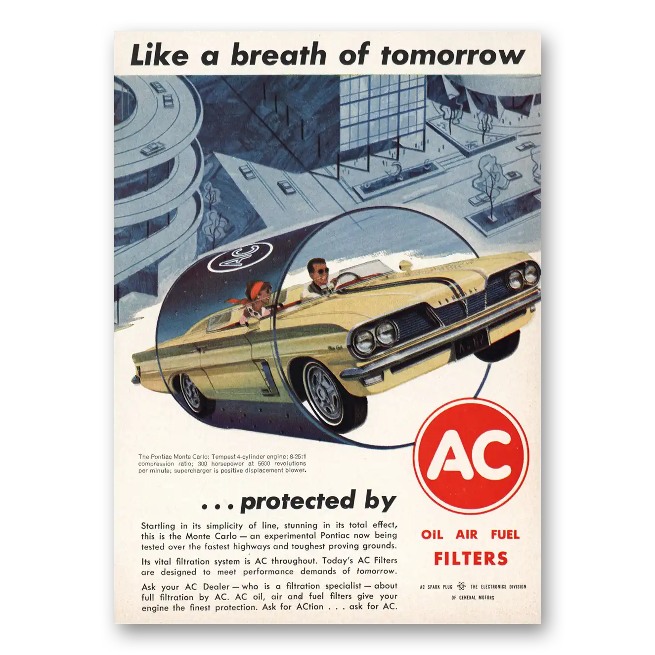 1962 AC Spark Plugs Life a Breath of Tomorrow Vintage Magazine Print Ad