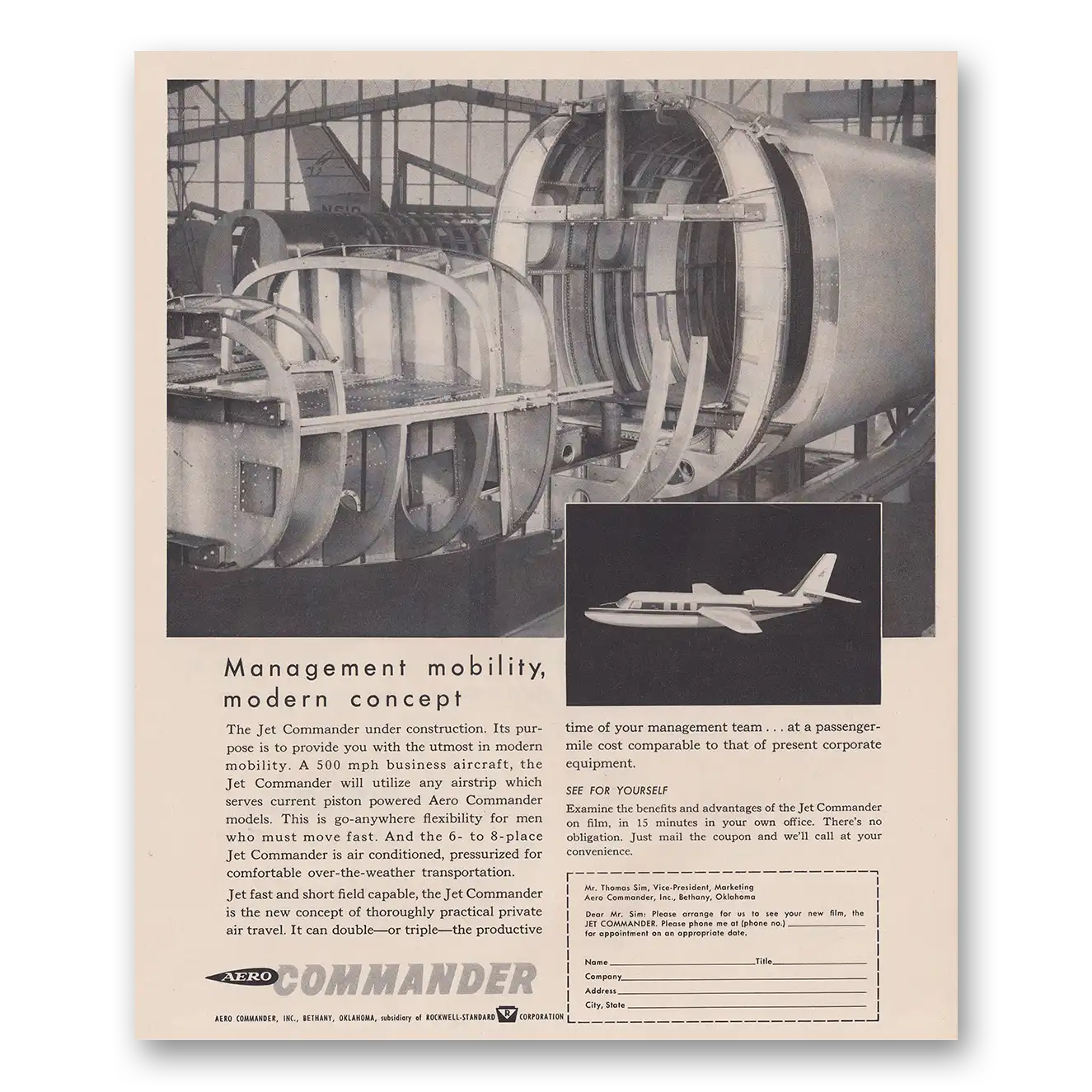 1962 Aero Commander Management Mobility Vintage Magazine Print Ad