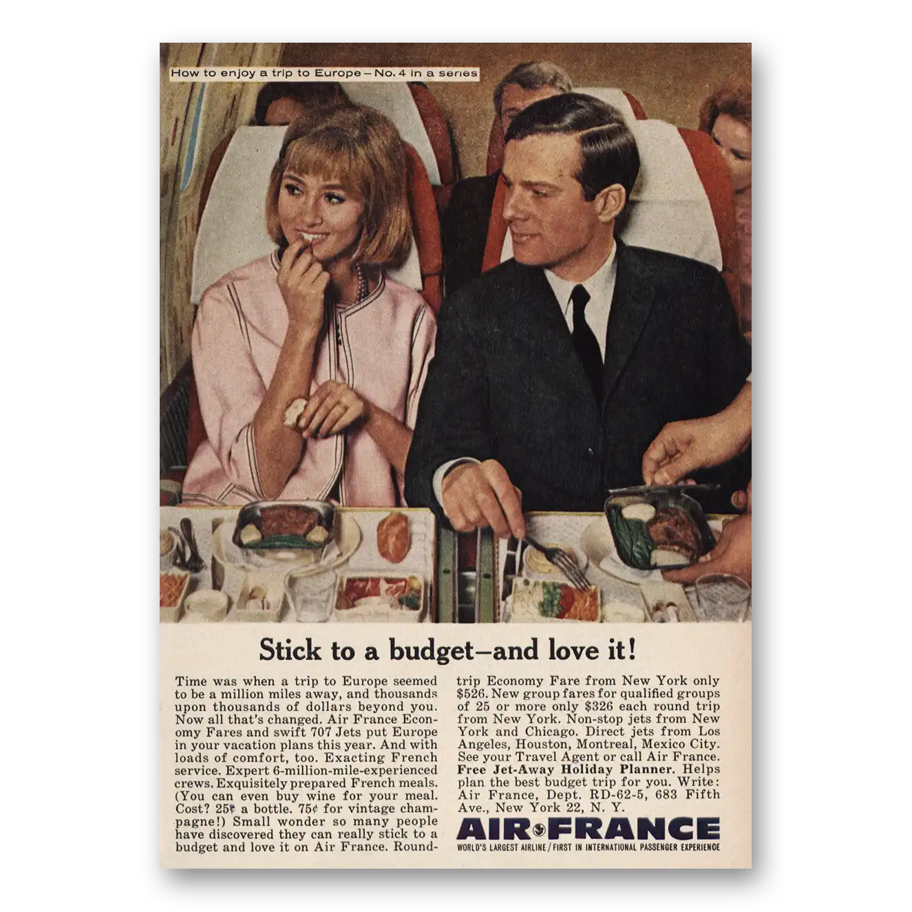 1962 Air France Stick to Budget and Love It Vintage Magazine Print Ad