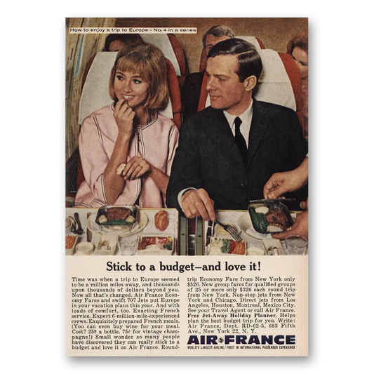 1962 Air France Stick to Budget and Love It Vintage Magazine Print Ad