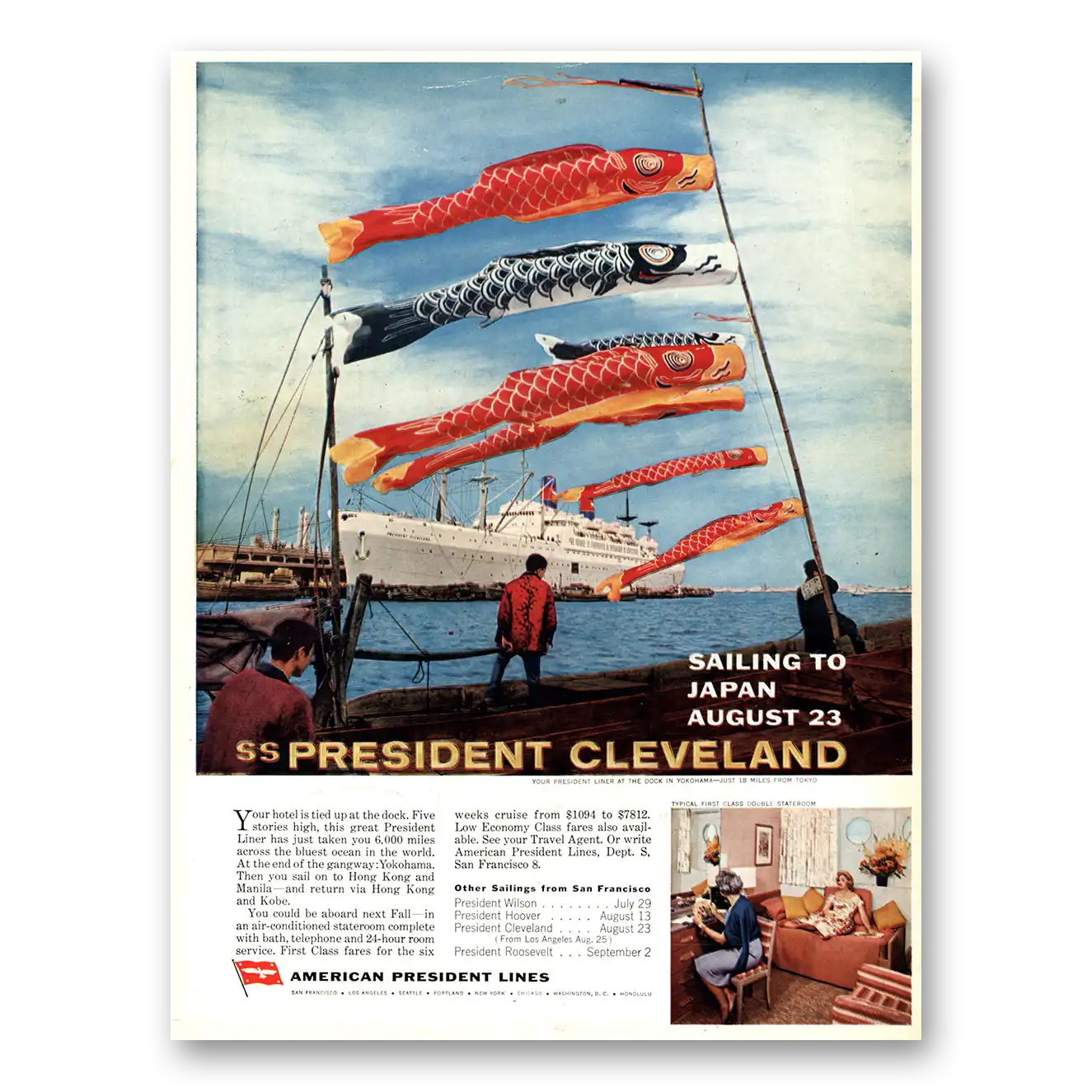 1962 American President Lines President Cleveland Vintage Magazine Print Ad