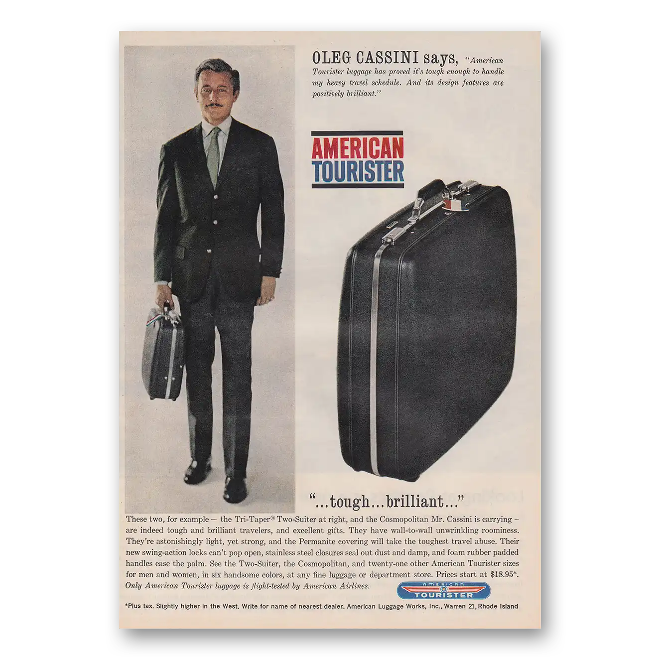 1962 American Tourister Luggage Oleg Cassini Vintage Magazine Print Ad