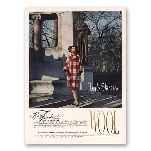 1962 Anglo Fabrics Henry Friedricks Brittany Spring Coat Vintage Magazine Print Ad