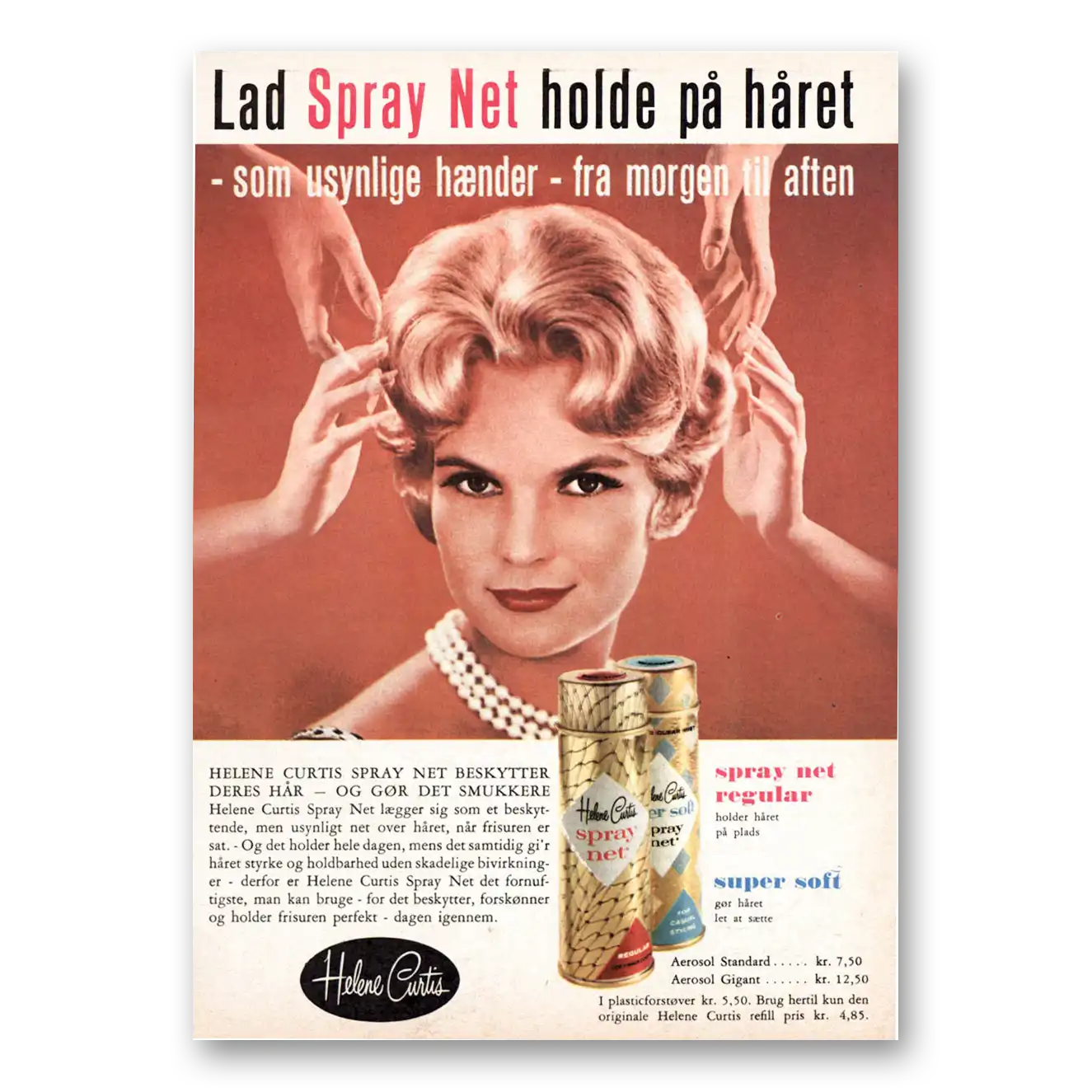 1962 Helene Curtis Spray Net Holde Pa Haret Dutch Vintage Magazine Print Ad