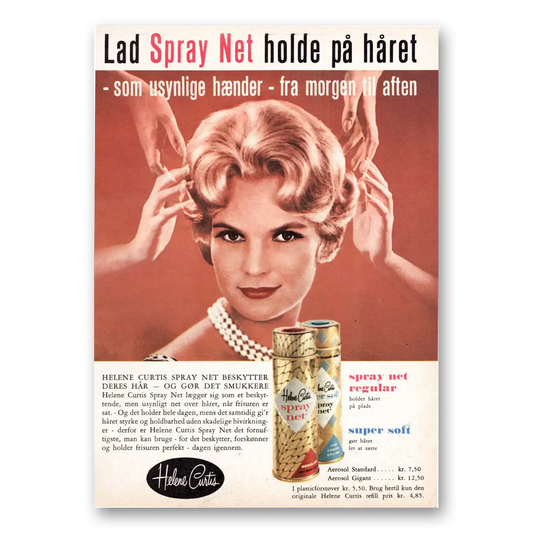 1962 Helene Curtis Spray Net Holde Pa Haret Dutch Vintage Magazine Print Ad