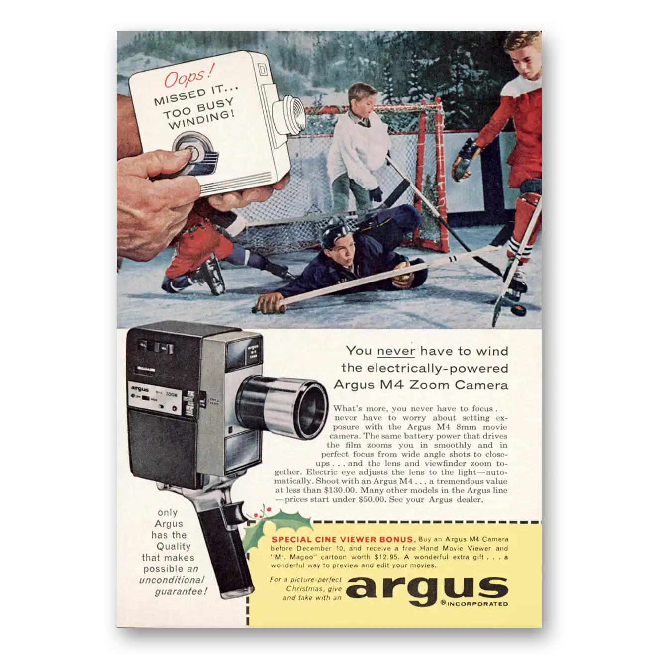 1962 Argus Camera You Never Have to Wind Vintage Magazine Print Ad