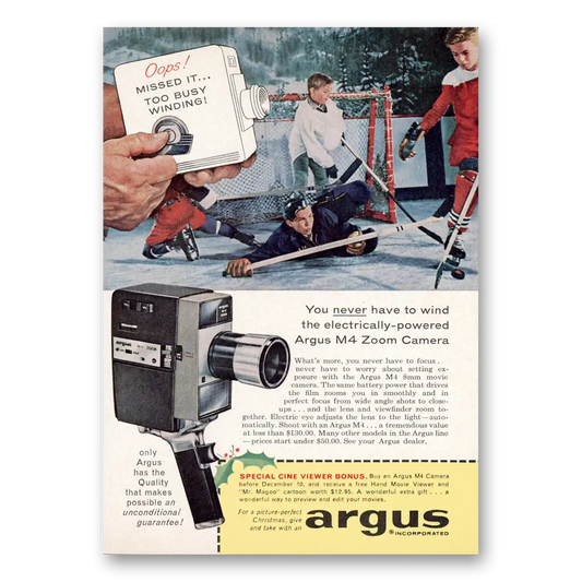 1962 Argus Camera You Never Have to Wind Vintage Magazine Print Ad