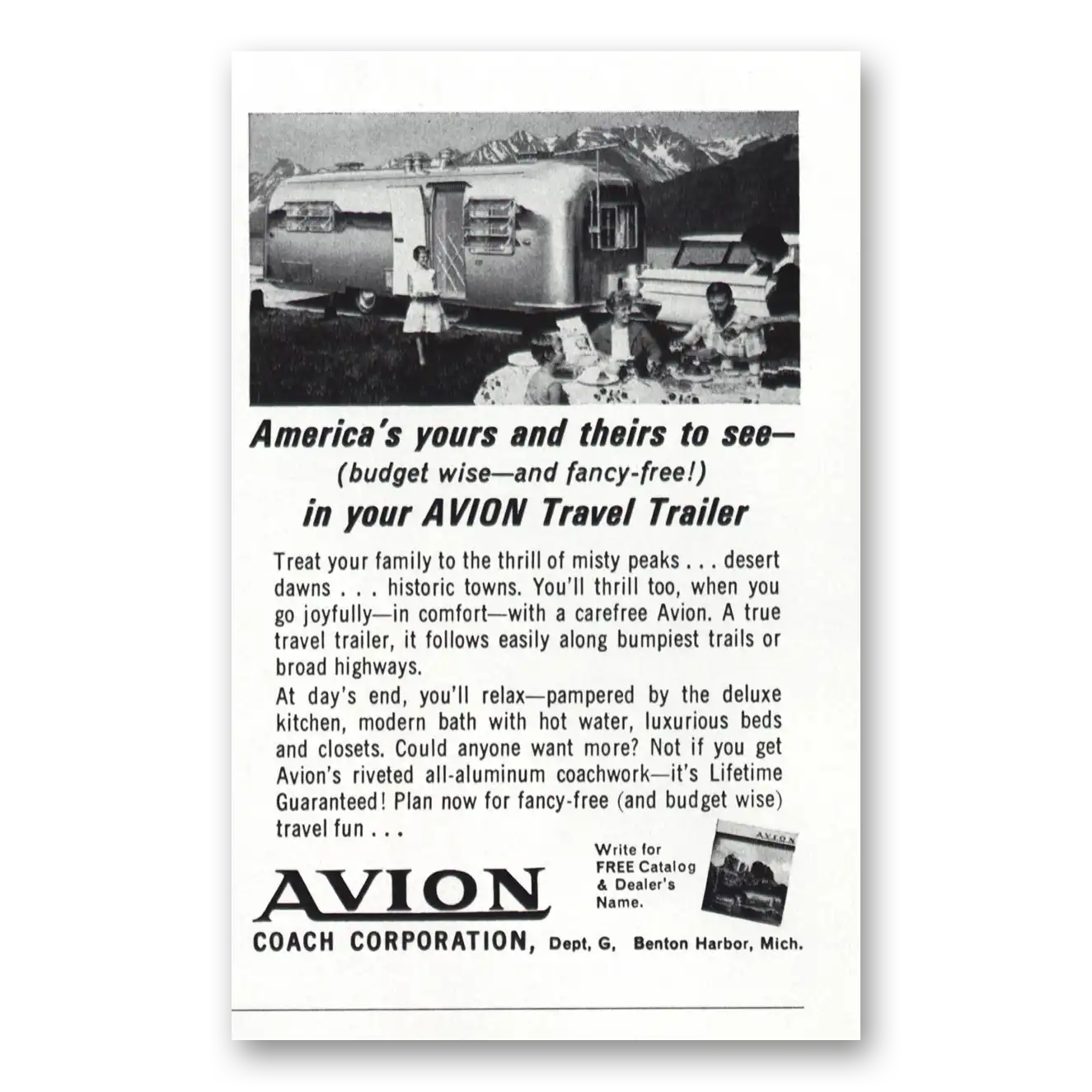 1962 Avion Coach Americas Yours and Theirs Vintage Magazine Print Ad