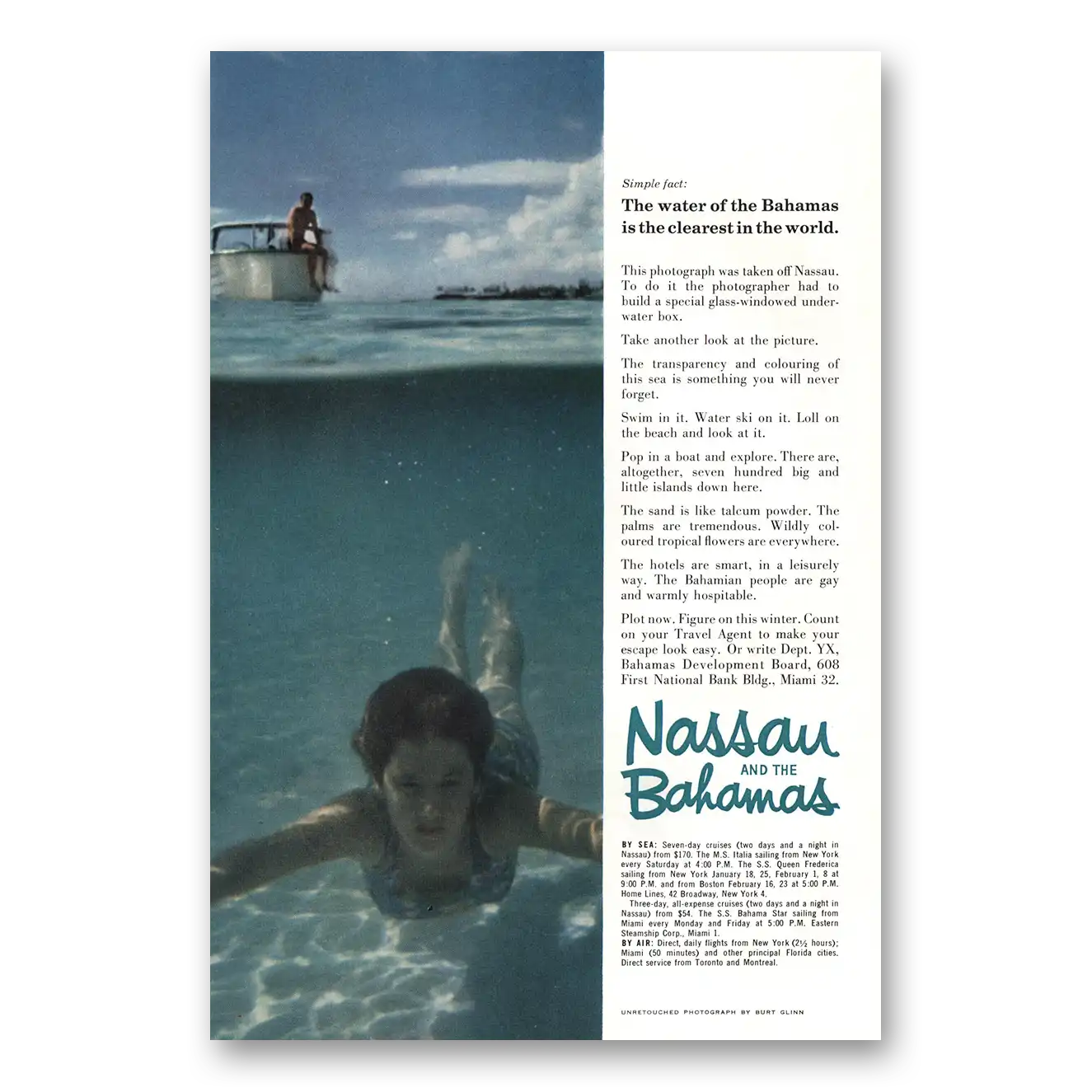 1962 Bahamas Water of Bahamas Clearest In World Vintage Magazine Print Ad