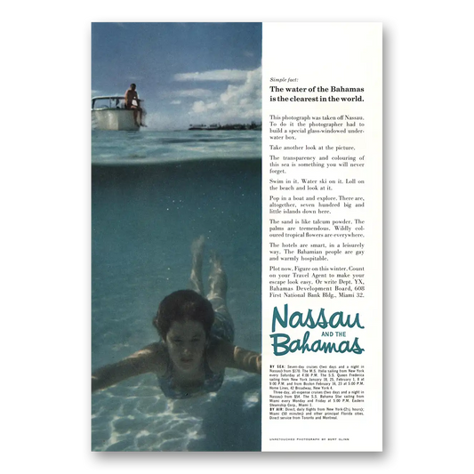 1962 Bahamas Water of Bahamas Clearest In World Vintage Magazine Print Ad