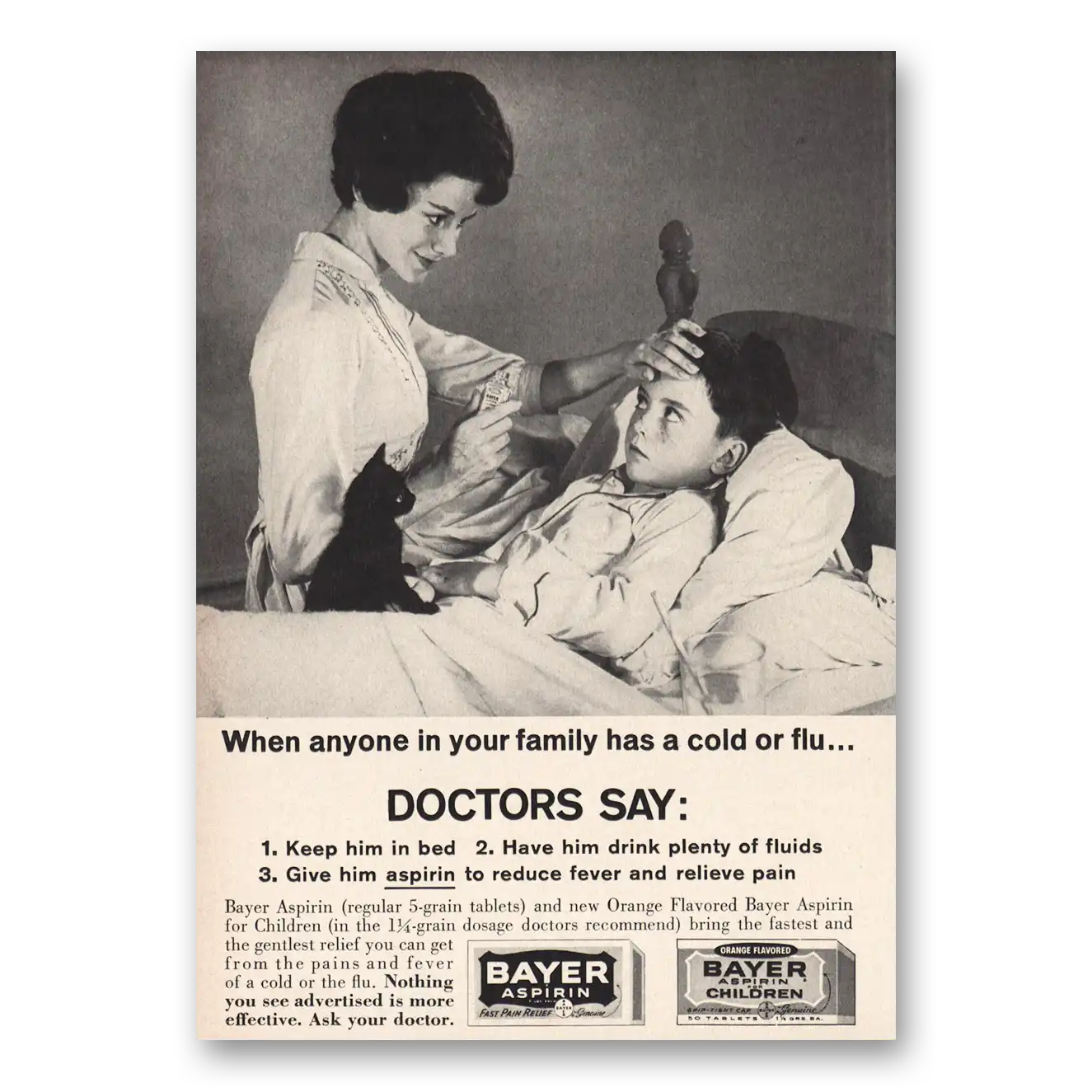 1962 Bayer Aspirin When Anyone In Your Family Has a Cold Vintage Magazine Print Ad