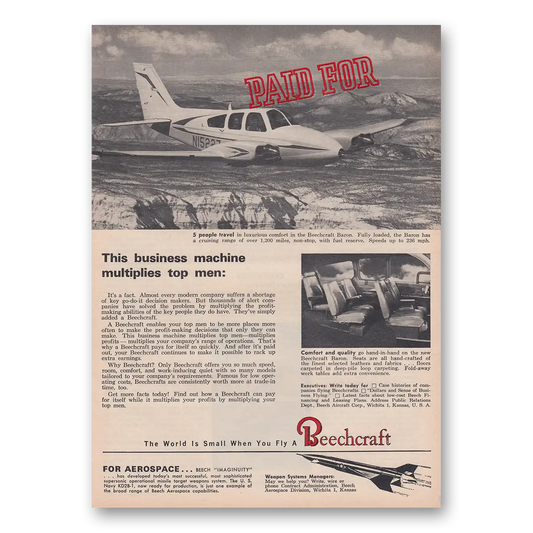 1962 Beechcraft Baron This Business Machine Multiplies Top Men Vintage Magazine Print Ad