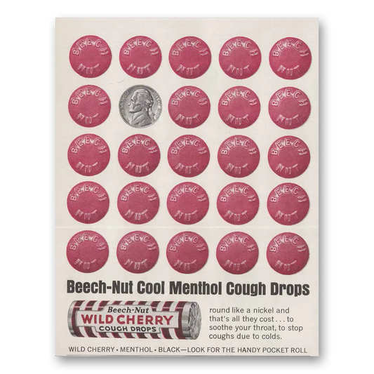 1962 Beech Nut Gum Wild Cherry Menthol Cough Drops Vintage Magazine Print Ad