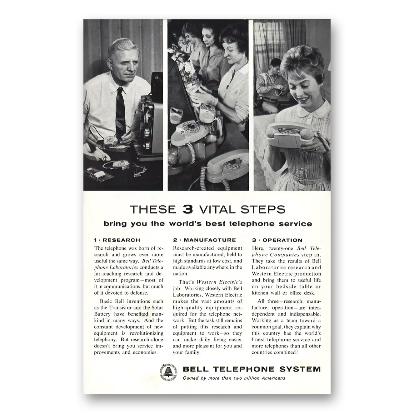 1962 Bell Telephone These 3 Vital Steps Vintage Magazine Print Ad