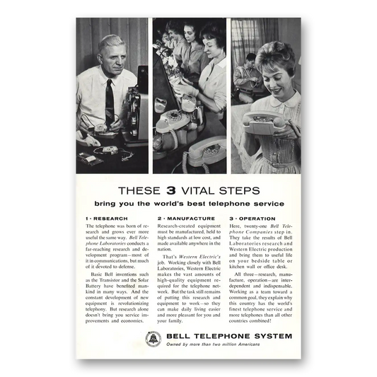 1962 Bell Telephone These 3 Vital Steps Vintage Magazine Print Ad