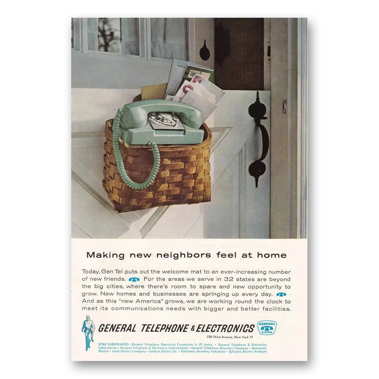 1962 General Telephone GTE Making New Neighbors Vintage Magazine Print Ad