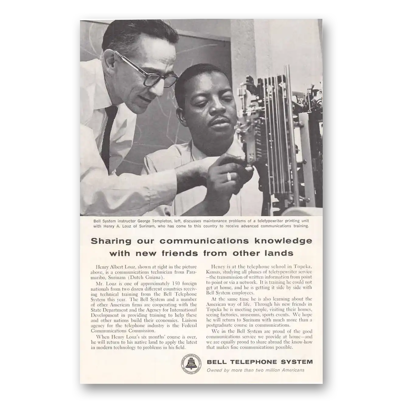 1962 Bell Telephone Sharing Our Communications Knowledge Vintage Magazine Print Ad