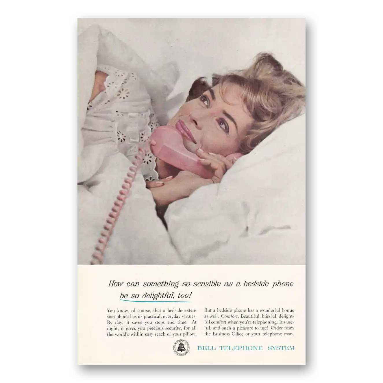 1962 Bell Telephone Something So Sensible as a Bedside Phone Vintage Magazine Print Ad