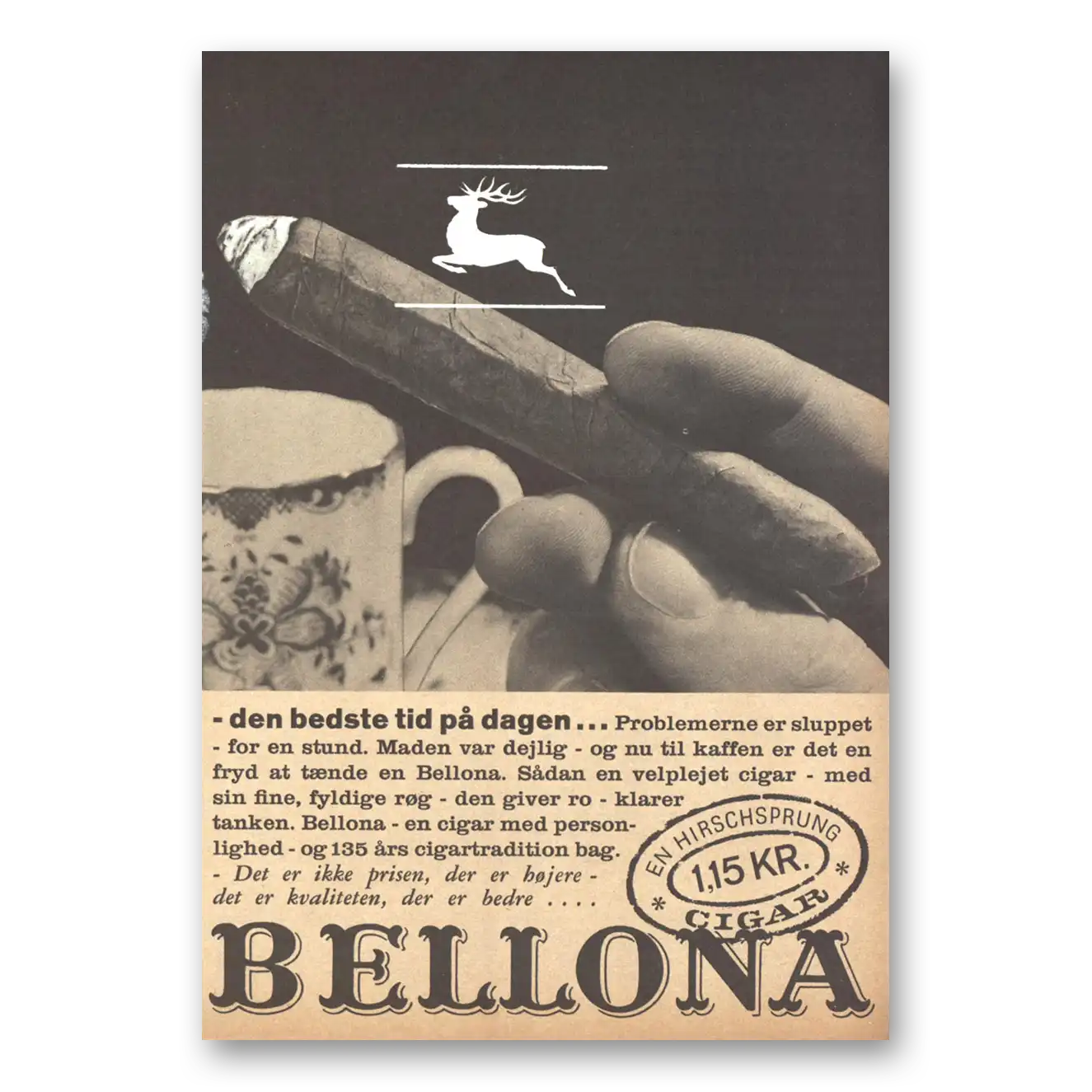 1962 Bellona Cigars Den Bedste Tid Pa Dagen Dutch Vintage Magazine Print Ad