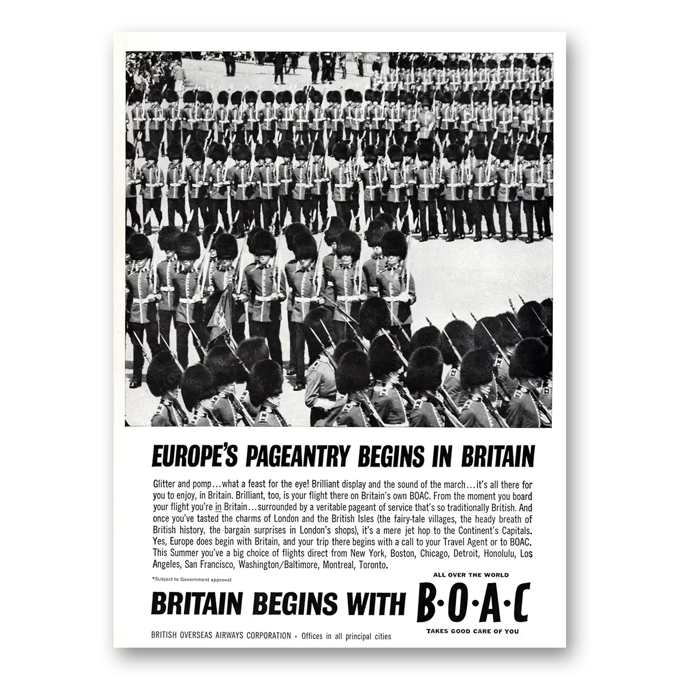 1962 British Airways BOAC Pageantry Begins In Britain Vintage Magazine Print Ad