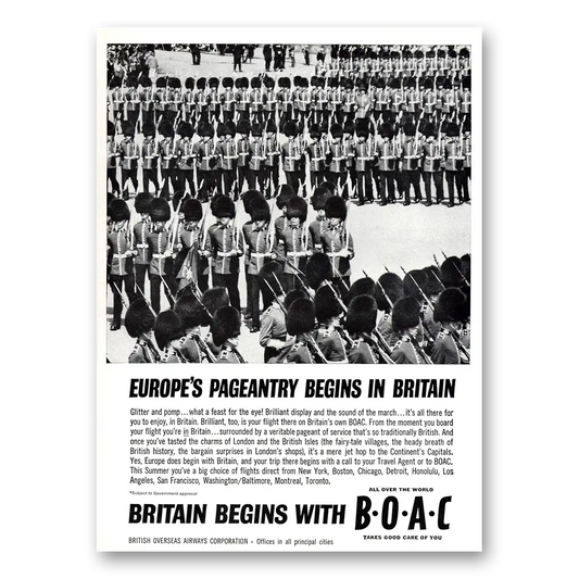 1962 British Airways BOAC Pageantry Begins In Britain Vintage Magazine Print Ad