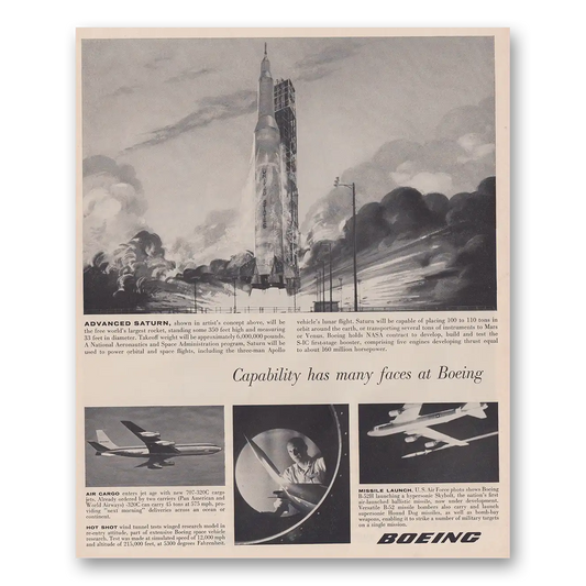 1962 Boeing Capability Has Many Faces Advanced Saturn Vintage Magazine Print Ad