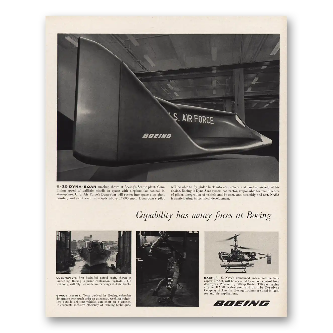 1962 Boeing X20 Dyna Soar Vintage Magazine Print Ad