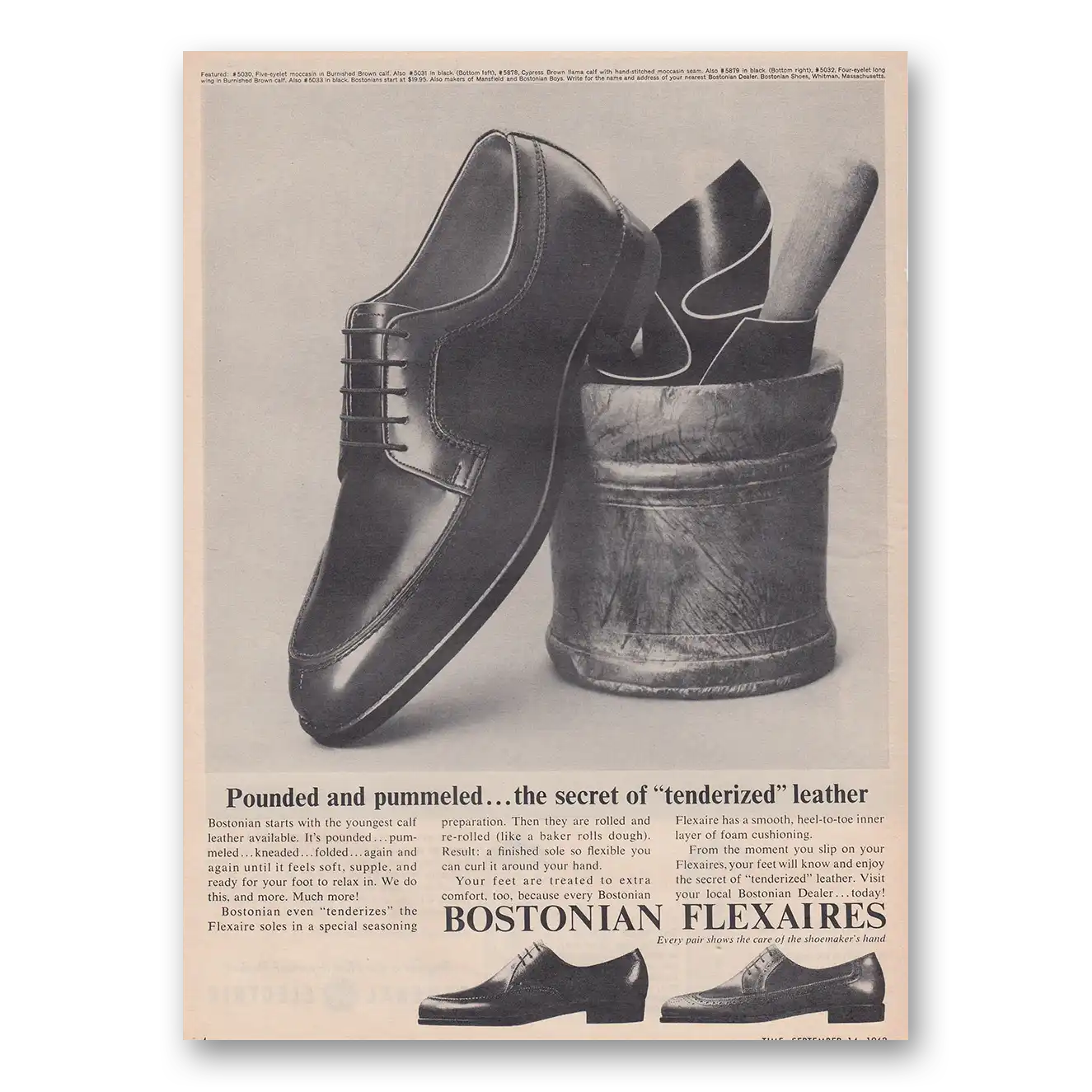 1962 Bostonian Shoes Flexaires Pounded and Pummeled Vintage Magazine Print Ad