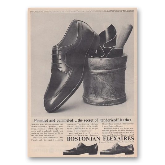 1962 Bostonian Shoes Flexaires Pounded and Pummeled Vintage Magazine Print Ad