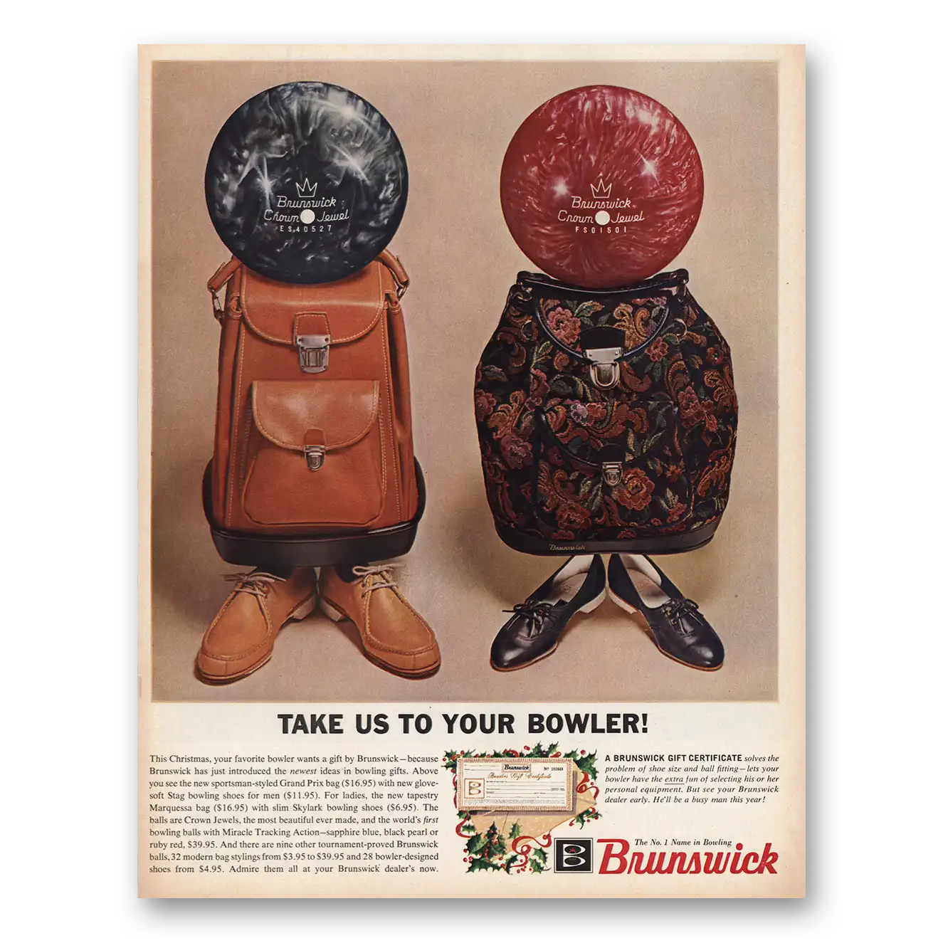 1962 Brunswick Bowling Balls Take Us To Your Bowler Vintage Magazine Print Ad