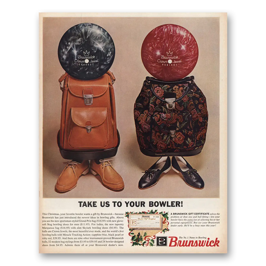 1962 Brunswick Bowling Balls Take Us To Your Bowler Vintage Magazine Print Ad