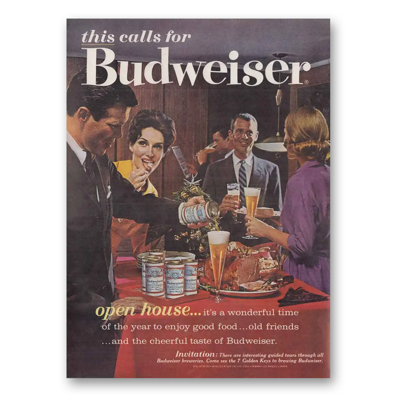 1962 Budweiser Beer Open House Wonderful Time Vintage Magazine Print Ad