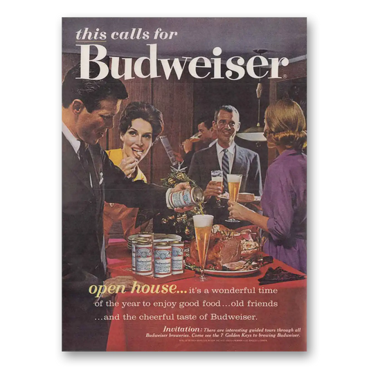 1962 Budweiser Beer Open House Wonderful Time Vintage Magazine Print Ad