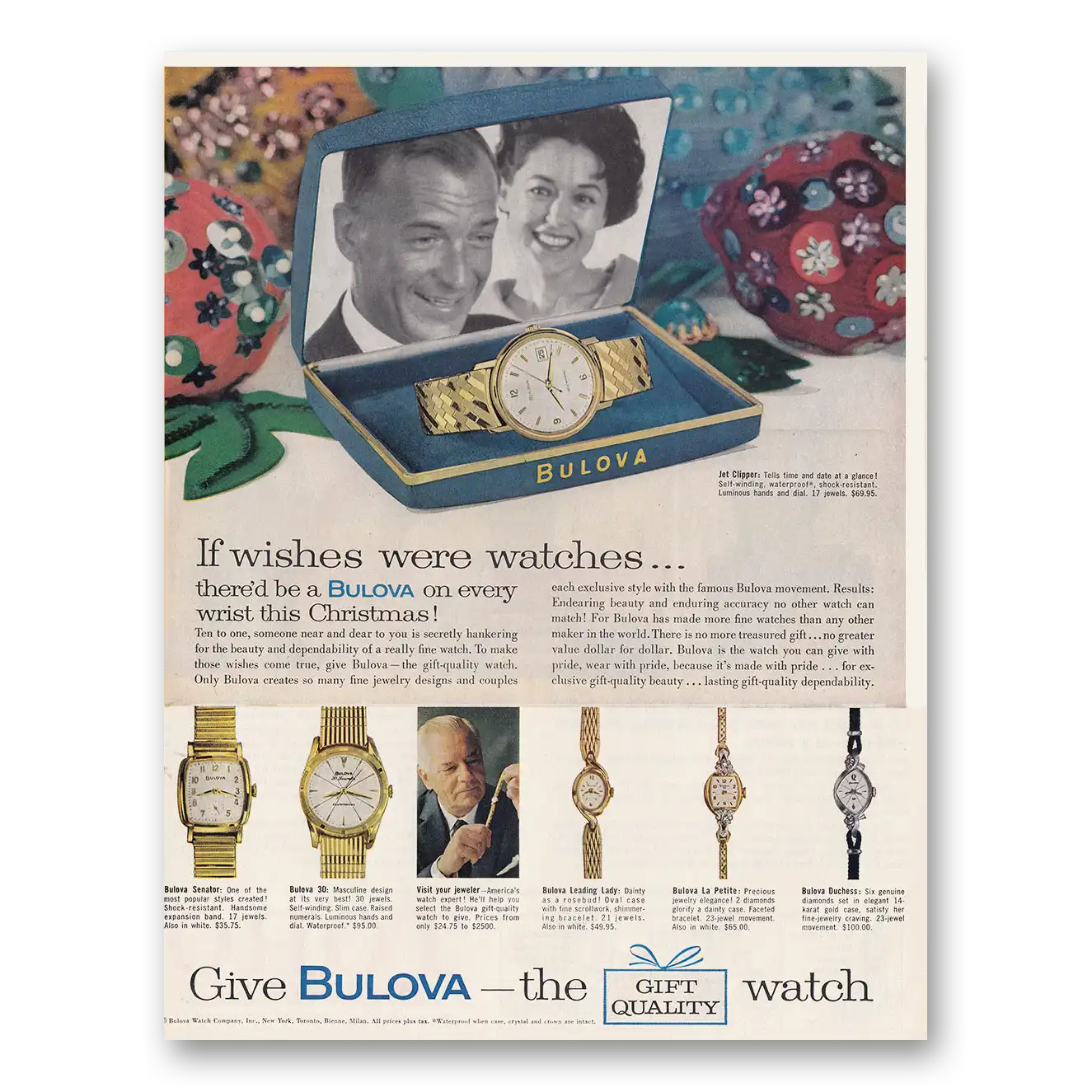 1962 Bulova Watch Wishes Were Watches Vintage Magazine Print Ad