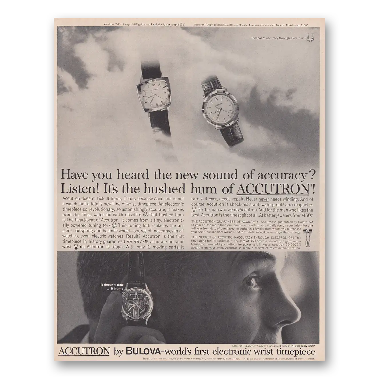 1962 Accutron Watch New Sound of Accuracy Vintage Magazine Print Ad