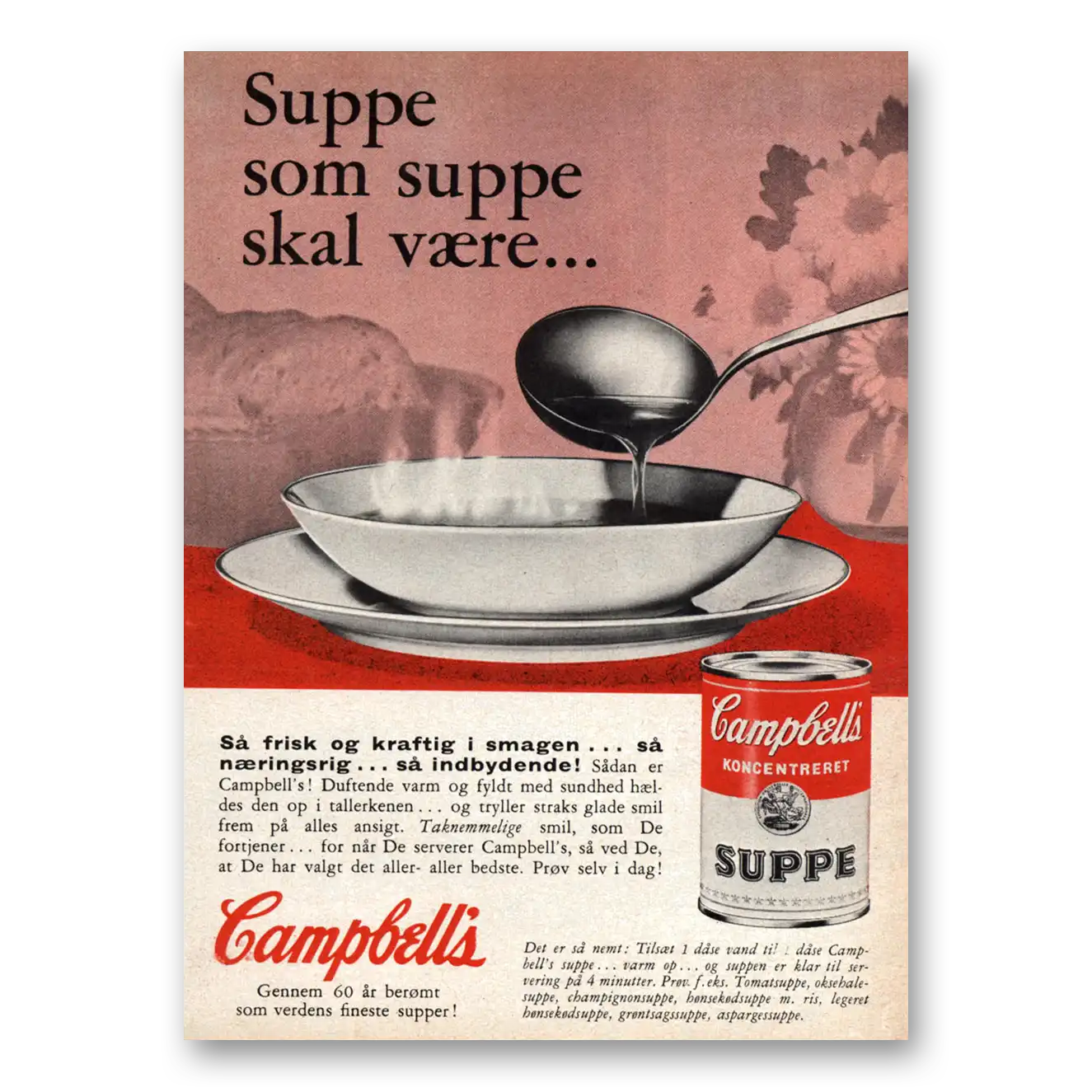 1962 Campbells Soup Suppe Som Suppe Skal Vaere Dutch Vintage Magazine Print Ad