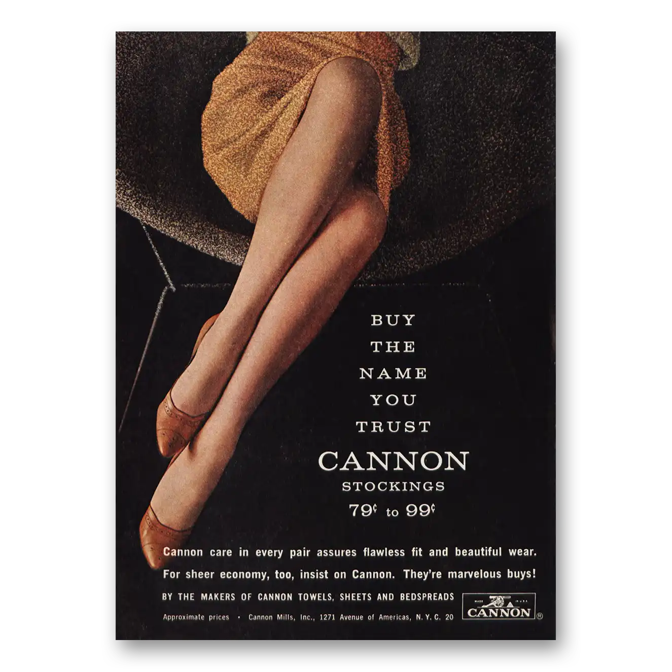 1962 Cannon Stockings Flawless Fit Vintage Magazine Print Ad