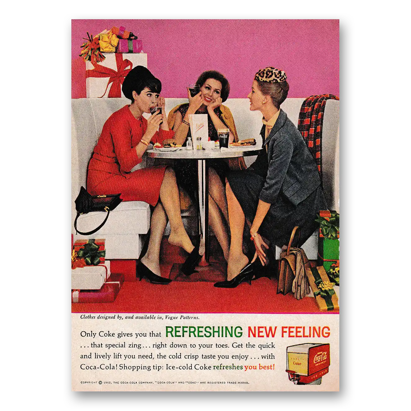 1962 Coca Cola Refreshing New Feeling Booth Vintage Magazine Print Ad