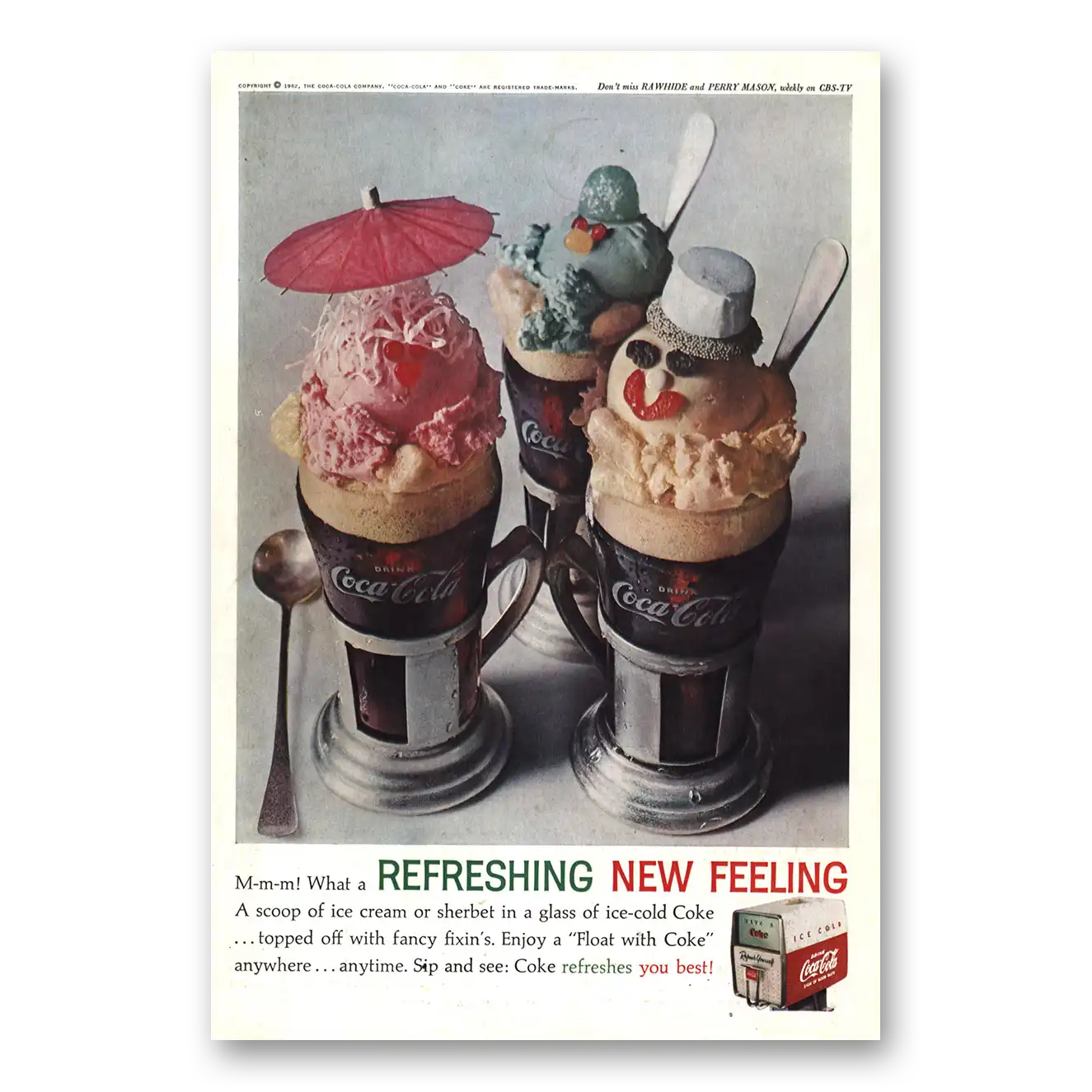 1962 Coca Cola Scoop of Ice Cream Vintage Magazine Print Ad