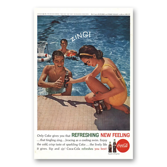 1962 Coca Cola Zing Bracing as Cooling Swim Vintage Magazine Print Ad