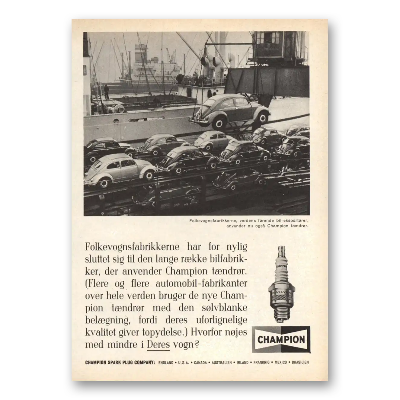 1962 Champion Spark Plugs Volkswagens Dutch Vintage Magazine Print Ad