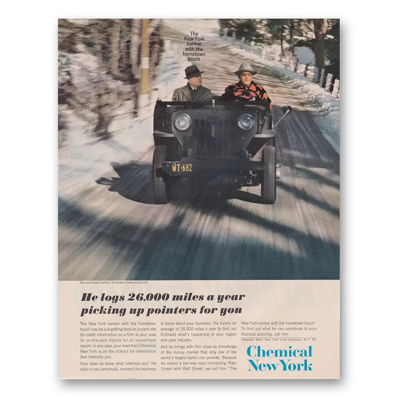 1962 Chemical New York He Logs 26000 Miles a Year Vintage Magazine Print Ad