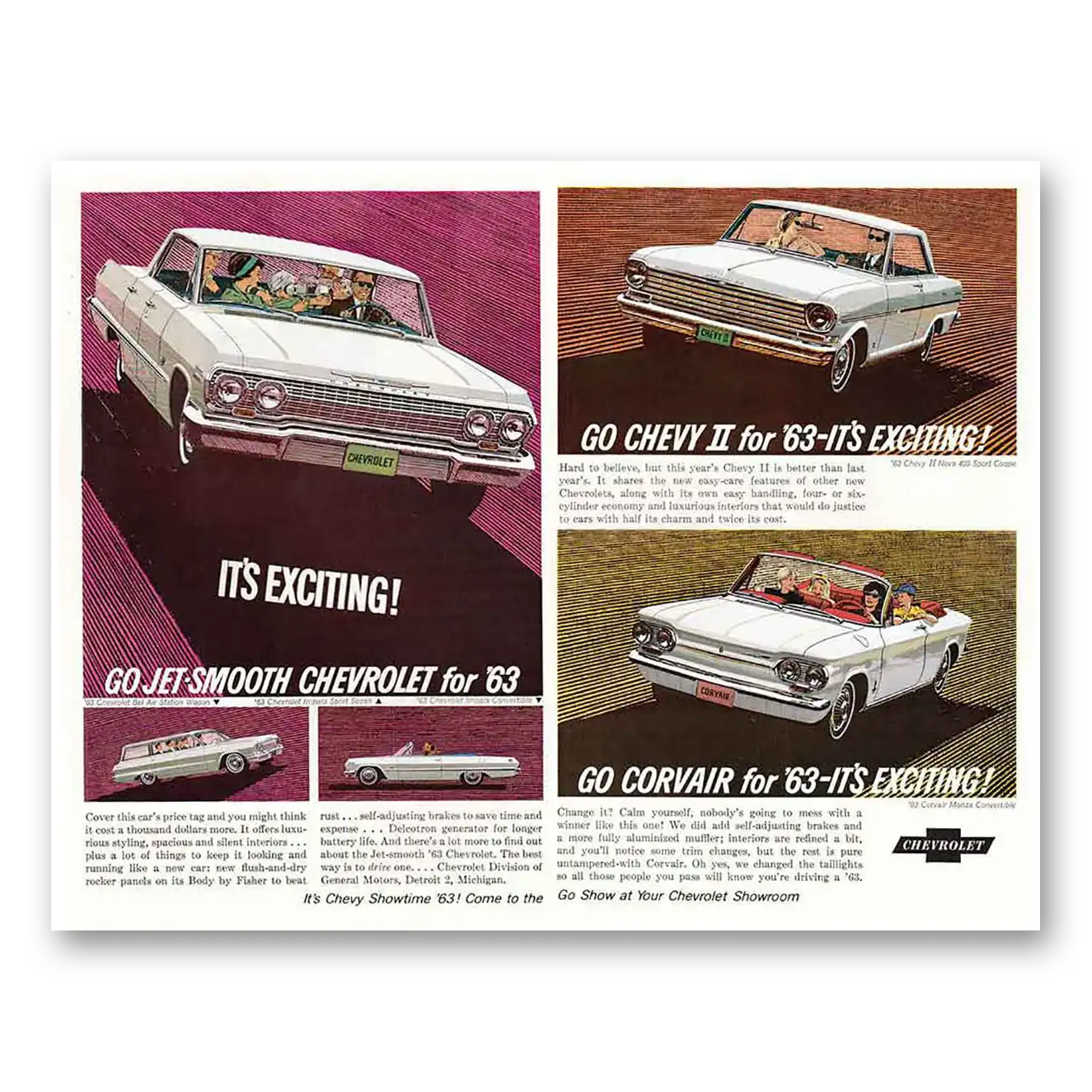 1963 Chevrolet Bel Air Corvair and Impala Chevy Showtime 63 Vintage Magazine Print Ad