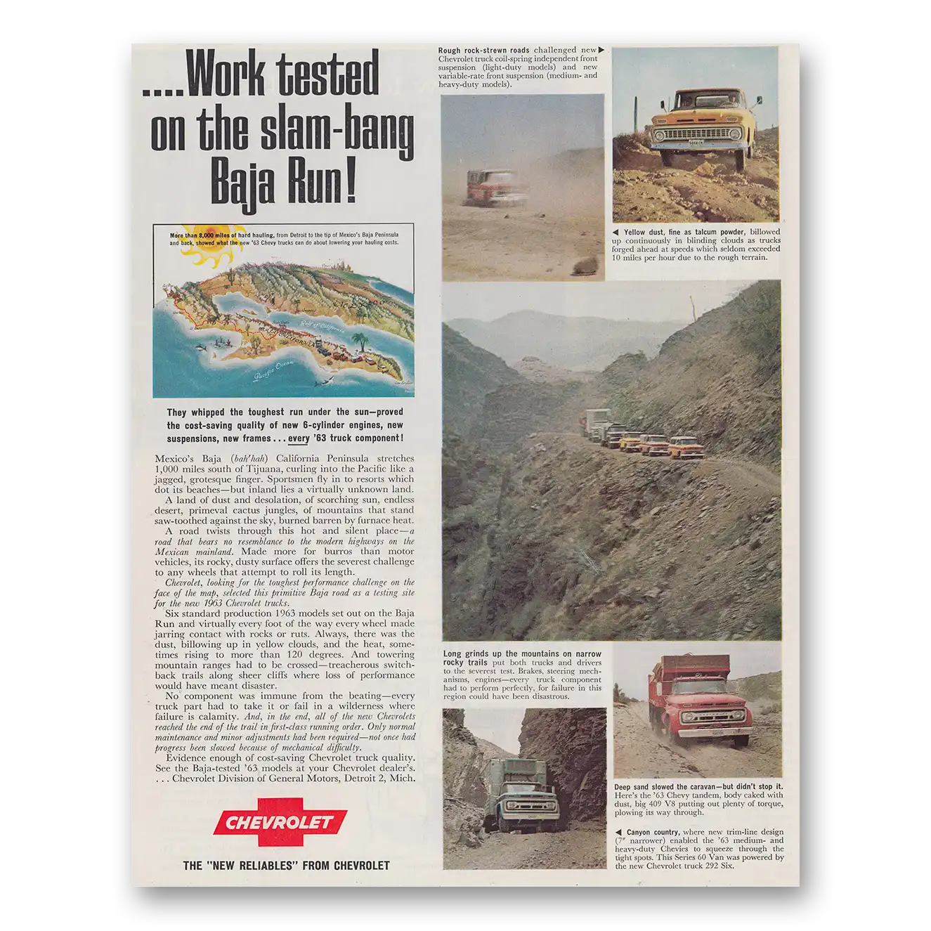 1962 Chevrolet Trucks Work Tested On the Slam Bang Baja Run Vintage Magazine Print Ad