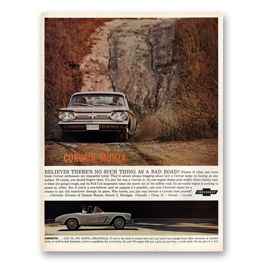 1962 Chevrolet Corvair No Such Thing As a Bad Road Vintage Magazine Print Ad